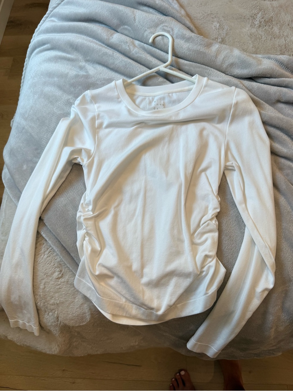 a new day White Long-Sleeve Ruched Side Crew Top
